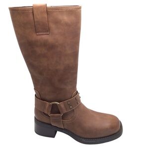 Olivia Miller Womens Brown Mid Calf Harness Biker Cowgirl Boots